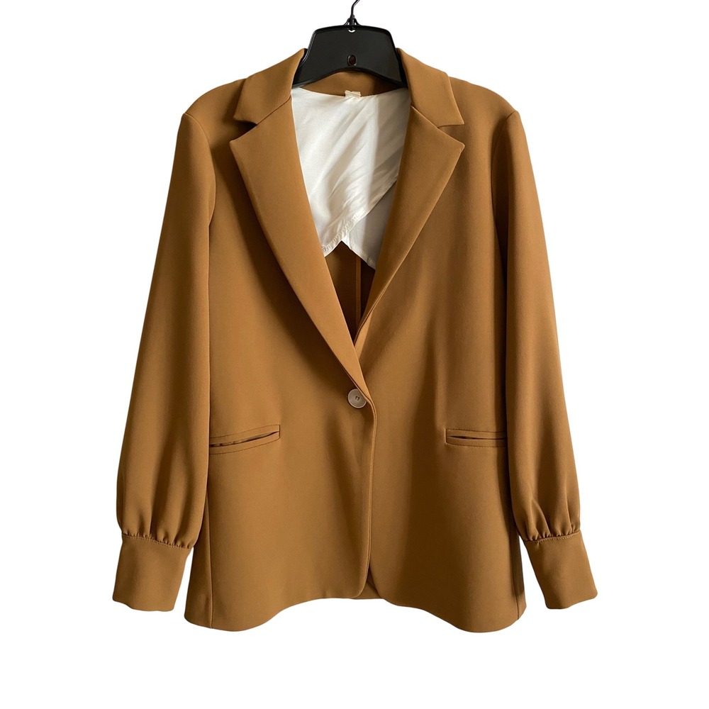 Souvenir Clubbing Camel Brown Crepe Puff Sleeve Blazer Womens XS Made in Italy